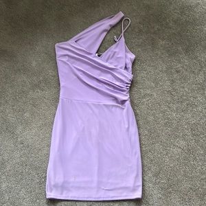 asymmetrical purple Day + Night mini club formal dress